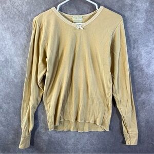 Free People Ribbed Long Sleeve Top Womens Small Yellow Bow Lace Trim Raw Hem